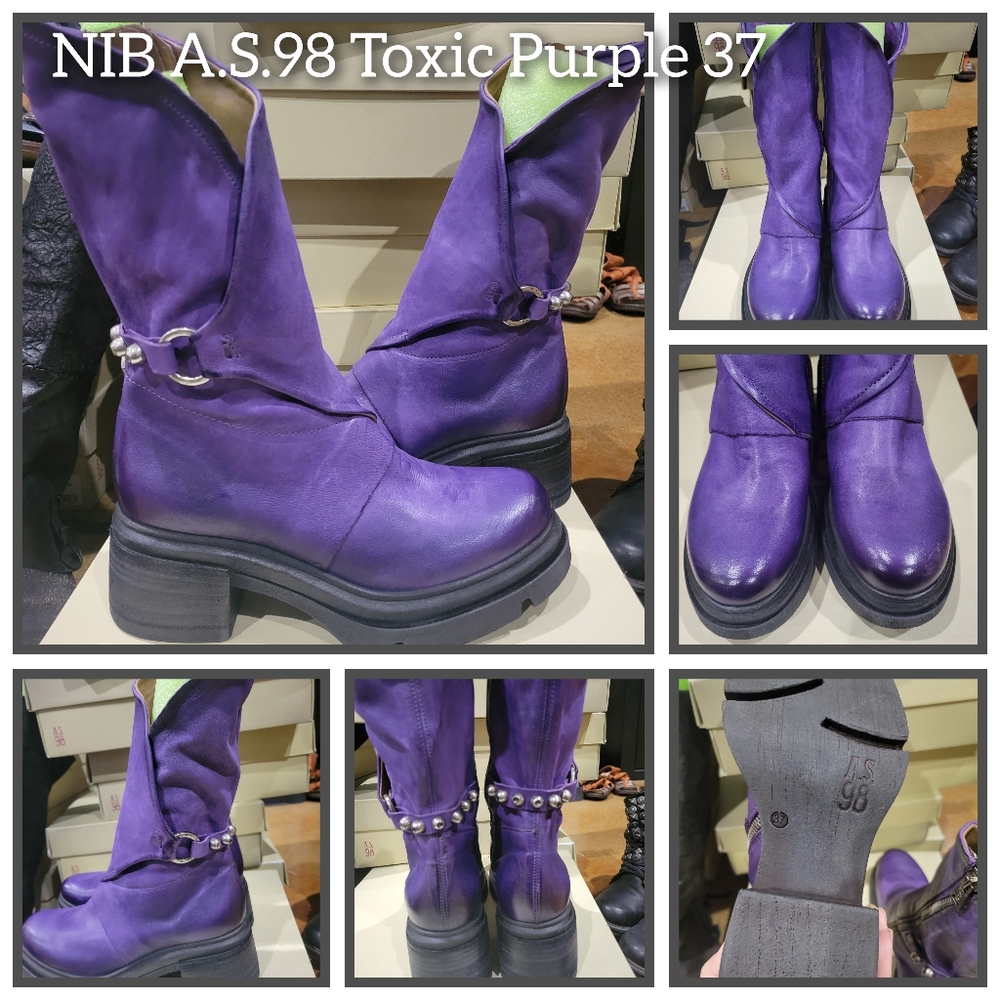 NIB A.S.98 Toxic Purple Asymmetrical Top Boots 37